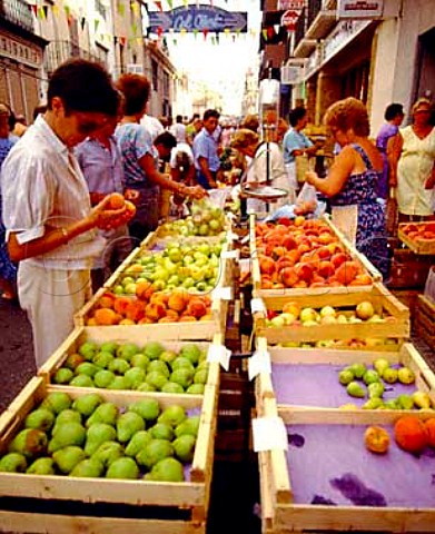 Fruit stall in Palafrugell market Catalonia Spain