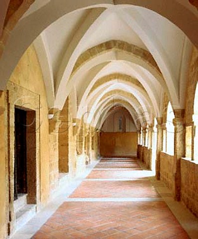 Restored cloister in the abbey of   Santa Maria de Retuerta dates from the   12th century and is now part of the   ultramodern wine estate of Abada Retuerta  Sardn de Duero Castilla y Len Spain