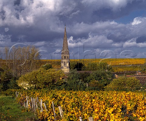 Autumnal vineyards surround the village and church of Sauternes Gironde France    Sauternes  Bordeaux