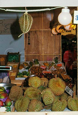 Durians sweet smelly fruit  and   Rambutans for sale at the Annual   Indonesian Market Pasar Malam Besar   Den Haag Netherlands