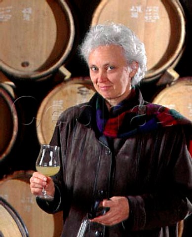 Not available for use AnneClaude Leflaive in her barrel cellar Domaine   Leflaive PulignyMontrachet Cte dOr France