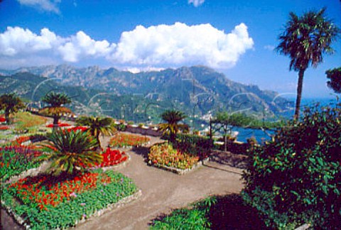 The gardens at Ravello above the Amalfi   coastline Campania Italy