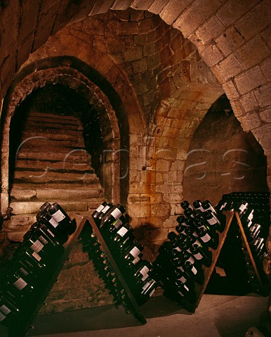 Jeroboams in pupitres in the remains of the 13thcentury chapel of Saint Niaise Abbey which form part of the cellars of Champagne Taittinger Reims Marne France