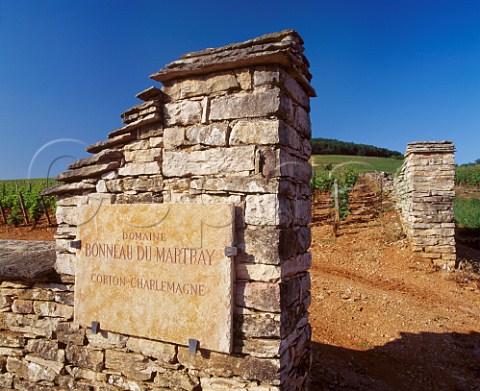 Entrance to vineyard of Domaine Bonneau de Martray at the foot of the hill of Corton AloxeCorton Cte dOr France   CortonCharlemagne and Corton