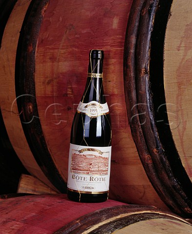 Bottle of 1995 CteRtie La Mouline in the barrel cellar of Guigal Ampuis Rhne France