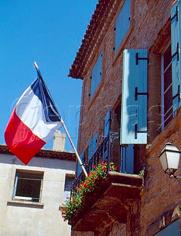 French flag flying from balcony in  ChteauneufduPape Vaucluse France