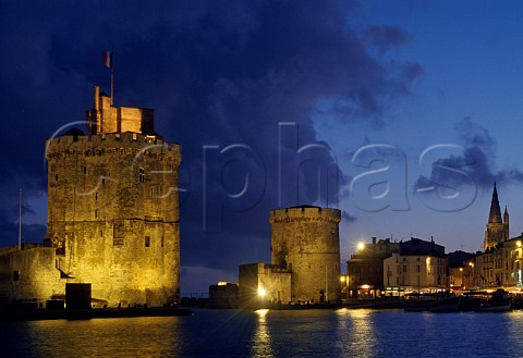 The towers of StNicholas and La Chaine at the entrance to the ancient port of La Rochelle CharenteMaritime France  PoitouCharentes