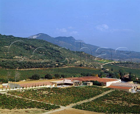 Remelluri bodegas and vineyards with the Sierra de   Cantabria in the distance Labastida Alava Spain   Rioja Alavesa