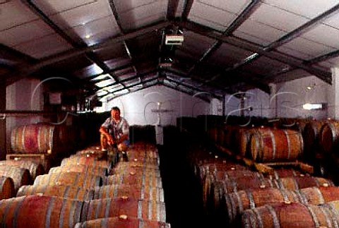 Nico van de Merwe winemaker in the   barrel cellar of Saxenburg   Stellenbosch South Africa