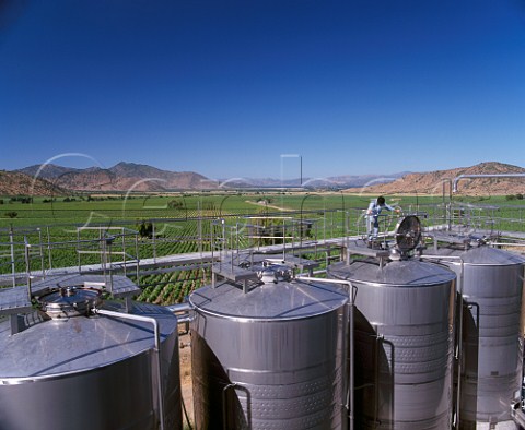 Stainless steel vinification tanks by La Arboledas vineyard of Caliterra in the Colchagua Valley Chile