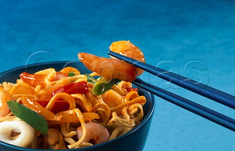 Prawn Sweet and sour prawns with noodles