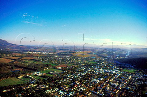 Aerial view over Stellenbosch looking   towards False Bay Cape Province   South Africa