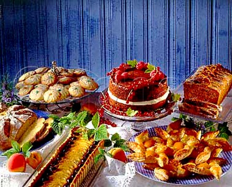 Cakes and biscuits Apple and black cherry flan   apricot danish pastry florentine biscuits   chocolate cake pecan nut cake bread