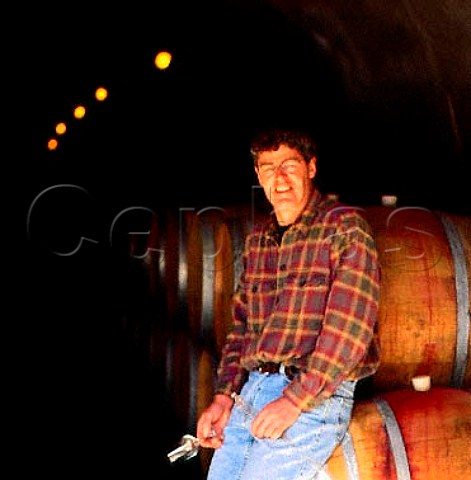 Grant Taylor winemaker in the barrel cellar of   Gibbston Valley Wines Gibbston New Zealand     Central Otago