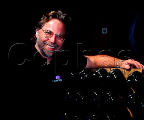 Mark Vlossak with his sparkling   wine in pupitres StInnocent Winery Salem Oregon   USA     Willamette Valley AVA