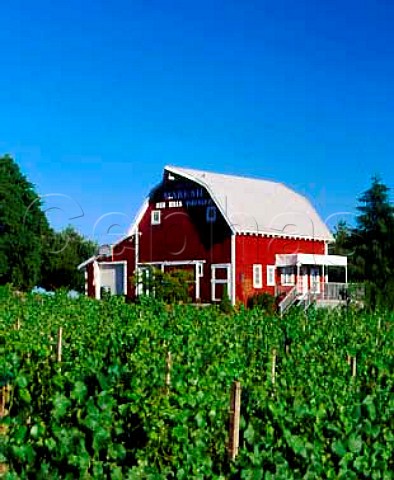 Old wooden barn in Maresh Red Hills Vineyard Dundee Oregon USA Willamette Valley AVA  