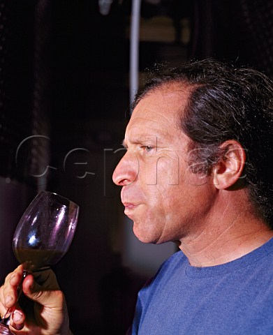 Randall Grahm of Bonny Doon tasting his new wines   still fermenting in his winery at Santa Cruz   California