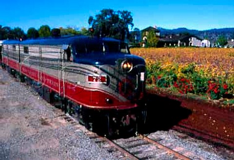 Napa Valley Wine Train passing V Sattui Winery St Helena Napa Valley California
