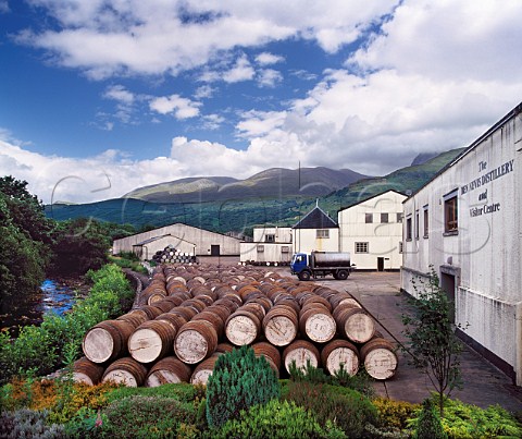 Barrels outside Ben Nevis whisky distillery   at the foot of Britains highest mountain  Fort William Invernessshire Scotland   Highland