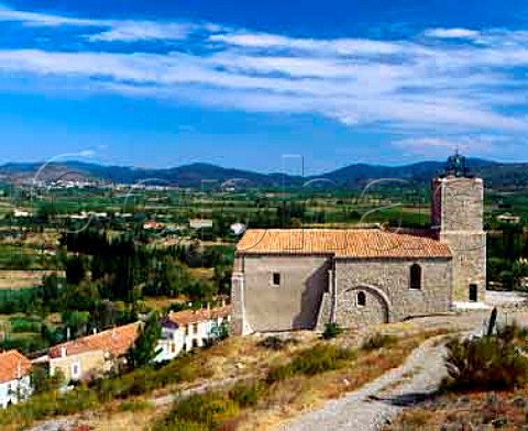 View towards Tuchan from above the church at   Paziols Aude France    Fitou  Corbires
