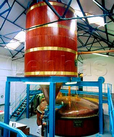 Grist bin and mash tun at Bowmore whisky distillery   Isle of Islay Scotland