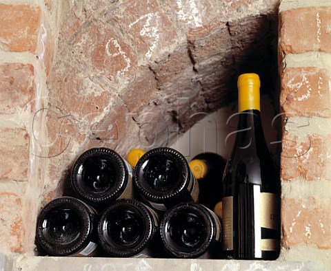 Bottles of wine in a bin in the cellar of the   Hotel du Vin Bristol