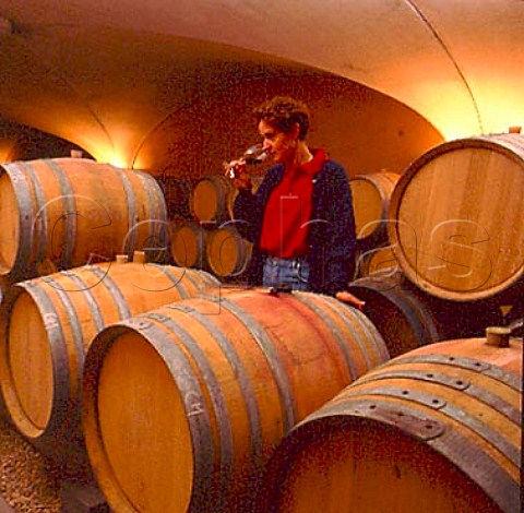 Anne Gros in her barrel cellar   VosneRomane Cte dOr France