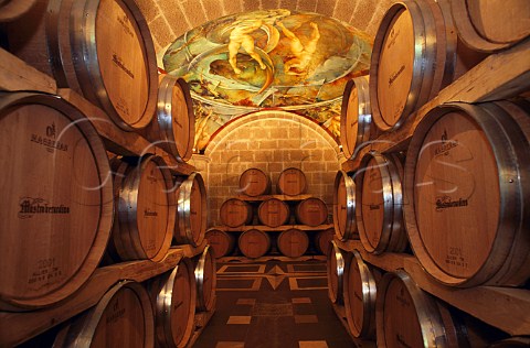 The barrel ageing cellar of    Mastroberardino featuring handpainted   frescoes combining the companys ethos of   art and wine    Atripaldi Campania Italy