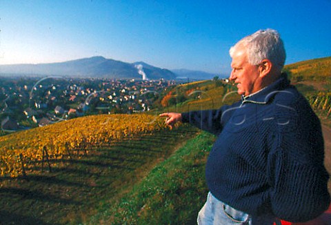 Leonard Humbrecht of ZindHumbrecht   looking over his Clos Jebsal vineyard   Turckheim HautRhin France Alsace