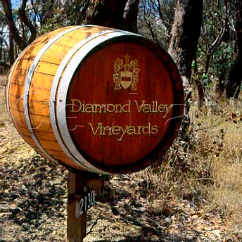 Barrel sign at entrance to Diamond Valley Vineyards StAndrews Victoria Australia   Yarra Valley