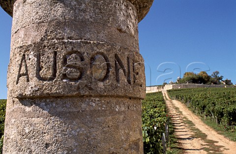 Stone pillar at foot of vineyard of   Chteau Ausone Stmilion Gironde   France  Stmilion  Bordeaux