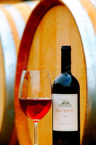 Bottle of Macchiona 50 Barbera   50 Bonarda in the barrel cellar of   La Stoppa Ancarano di Rivargaro   Emilia Romagna Italy Colli Piacentini