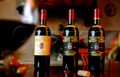 Bottles of Biondi Santi wine   Montalcino Tuscany Italy   Montalcino