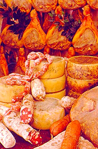 Cheese salami and ham on sale in   Nrcia Umbria Italy