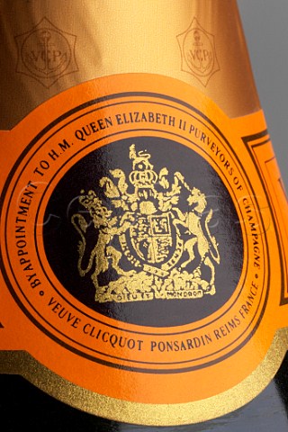 Royal Warrant of Appointment on bottle of   Veuve Clicquot Champagne