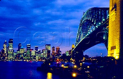 Harbour Bridge and Bay at dusk Sydney  New South Wales   Australia