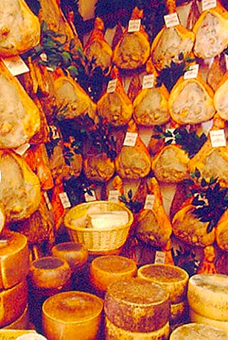 Hams Prosciutto Crudo and Pecorini   cheese Umbria Italy