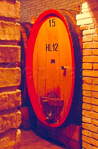Barrel in the cellars of   Fratelli Adanti Bevagna Umbria Italy   Montefalco