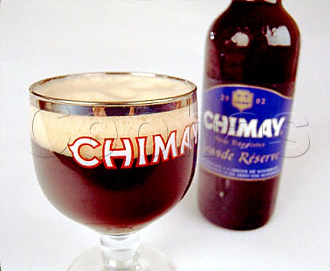 Bottle and glass of Chimay Trappist ale   Abbaye Notre Dame de Scourmont   Baileux Belgium