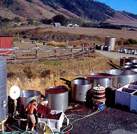 Outdoor fermenting tanks of Pacific Star Winery   near Fort Bragg Mendocino Co California