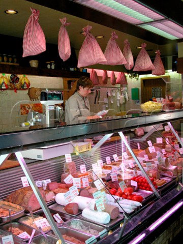 Fresh meats on sale in a delicatessen Brugge   Belgium