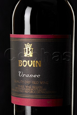 Bottle of Vranec red wine from Bovin Republic of Macedonia