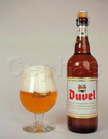 Bottle and glass of Duvel ale Breendonk Belgium