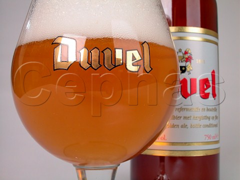 Bottle and glass of Duvel ale Breendonk Belgium