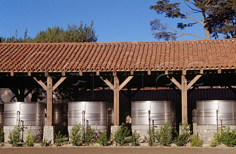 Refrigerated stainless steel fermenters   of Sanford winery Buellton   Santa Barbara Co California   Santa Rita Hills AVA    Santa Ynez Valley
