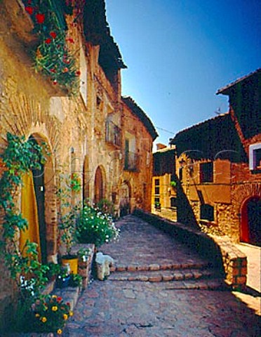 Narrow street in the Moorish village of Alquzar   north of Barbastro Aragon Spain   DO Somontano
