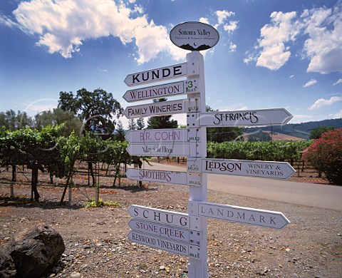 Signpost to wineries in the Sonoma Valley   California