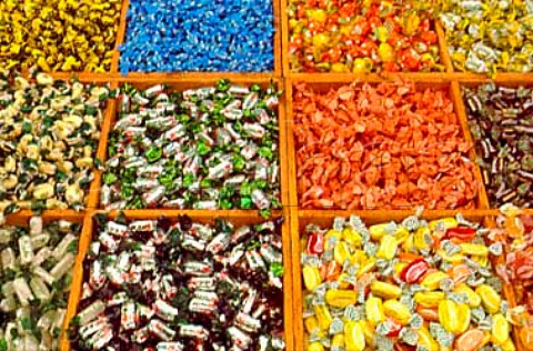 Confectionery for sale on market stall   Bra Piemonte Italy