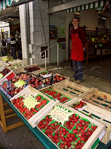 Street market stall selling strawberries Amboise   IndreetLoire France  Touraine
