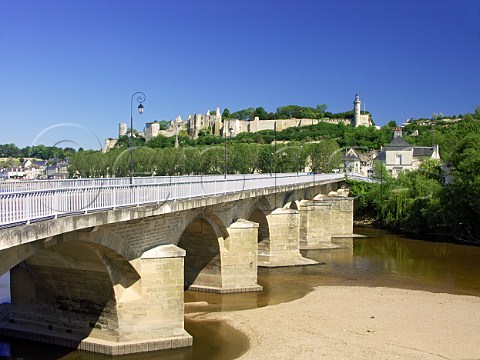 Bridge over the Vienne River at Chinon with the   12th century Chteau beyond IndreetLoire France   Touraine